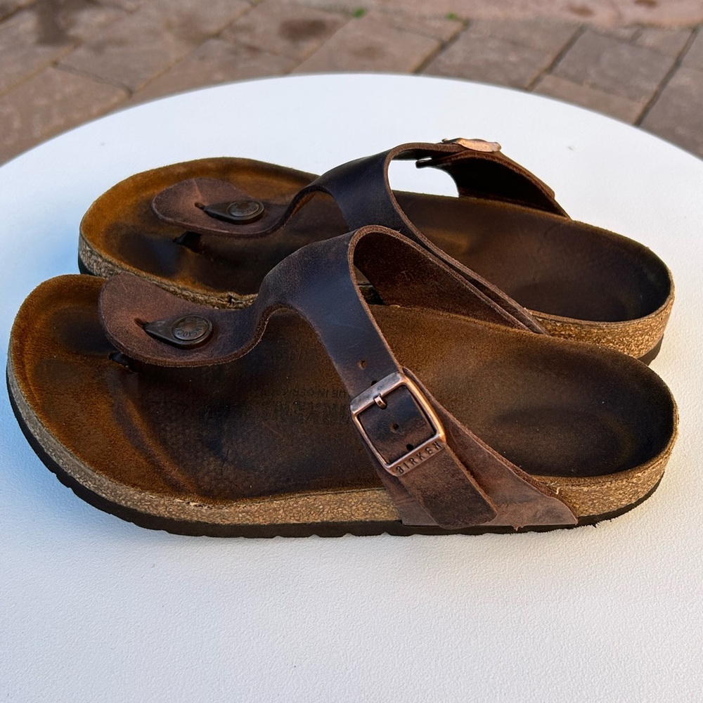 Birkenstock Gizeh Brown Leather Thong Sandals Size 39 W8 M6 - Picture 5 of 8